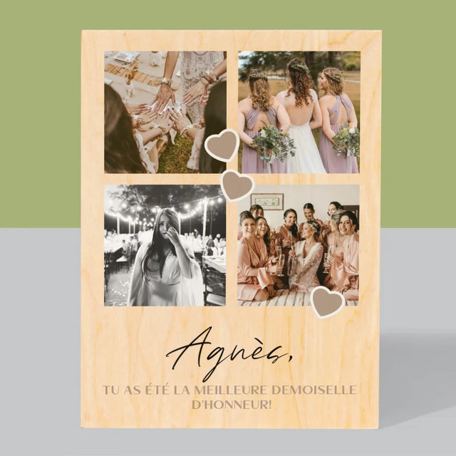 Le Collage Photo: Merci, Collage De Photos Pour Demoiselle D'Honneur - Impression Sur Bois 