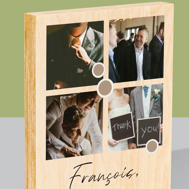 Le Collage Photo: Merci, Collage De Photos Pour Le Témoin - Impression Sur Bois 