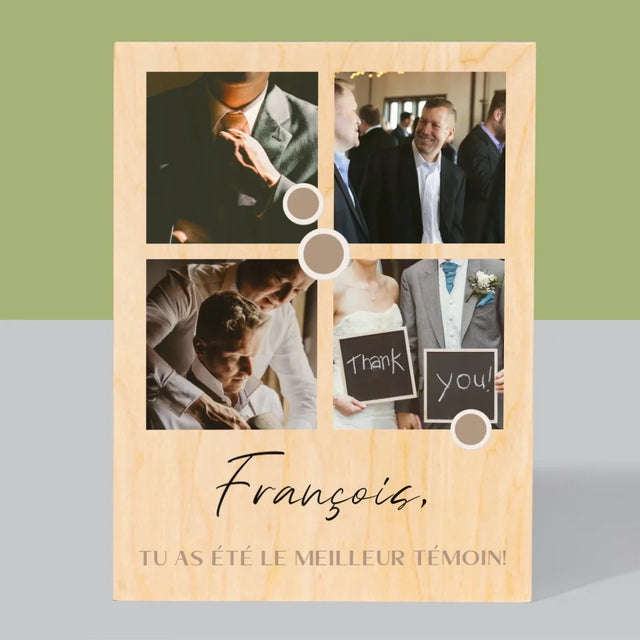 Le Collage Photo: Merci, Collage De Photos Pour Le Témoin - Impression Sur Bois 