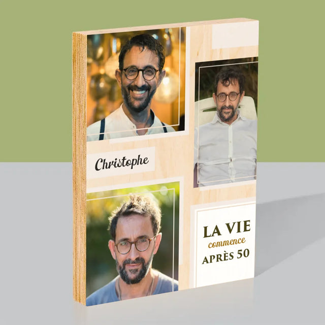 Collage Photo: La Vie Commence À 50 - Impression Sur Bois