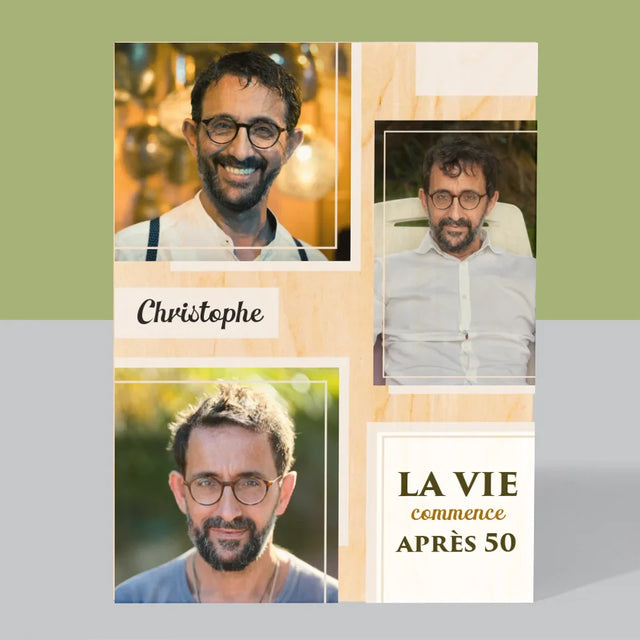 Collage Photo: La Vie Commence À 50 - Impression Sur Bois