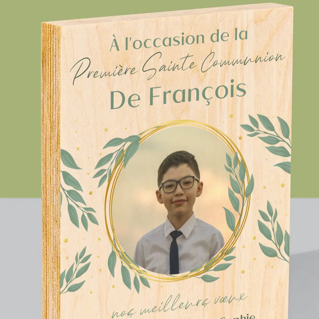 Photo Et Texte: À L'Occasion De La Première Communion - Impression Sur Bois