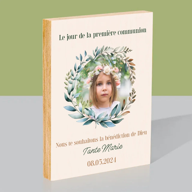 Photo Et Texte: Le Jour De La Première Communion - Impression Sur Bois