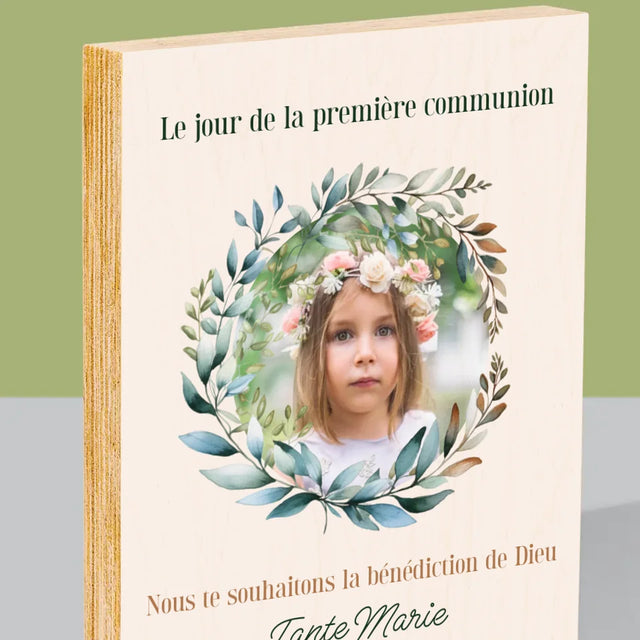 Photo Et Texte: Le Jour De La Première Communion - Impression Sur Bois