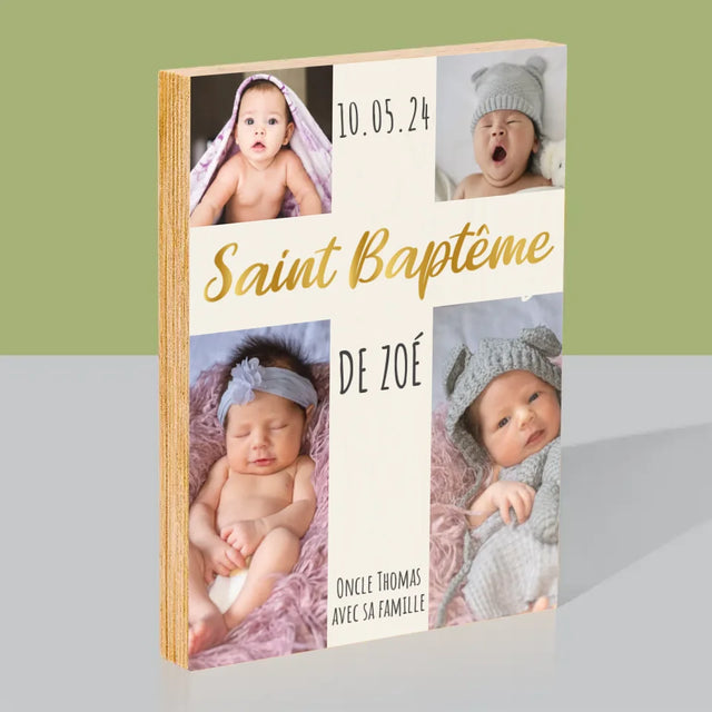 Collage Photo: Le Saint Baptême La Croix - Impression Sur Bois