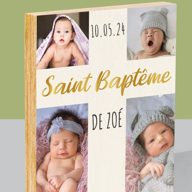 Collage Photo: Le Saint Baptême La Croix - Impression Sur Bois