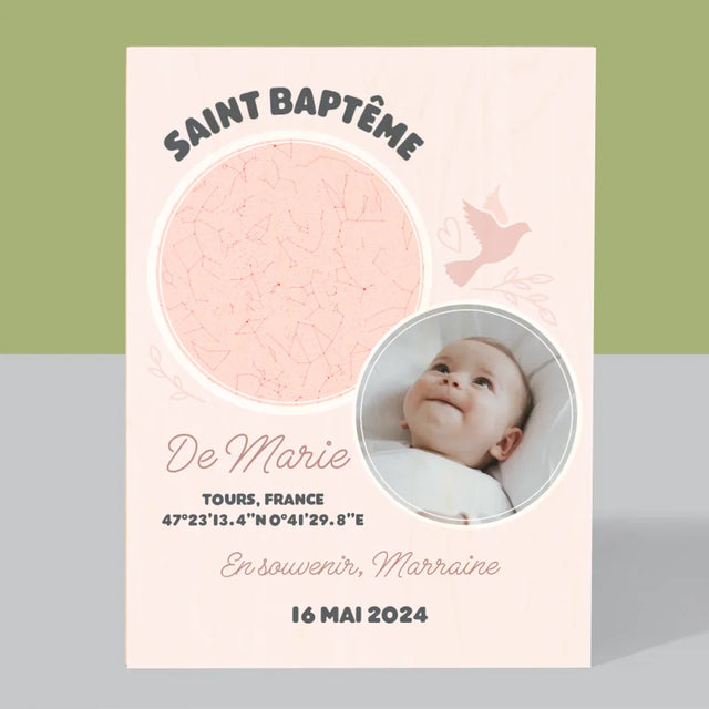 Carte Des Étoiles: Baptême - Impression Sur Bois