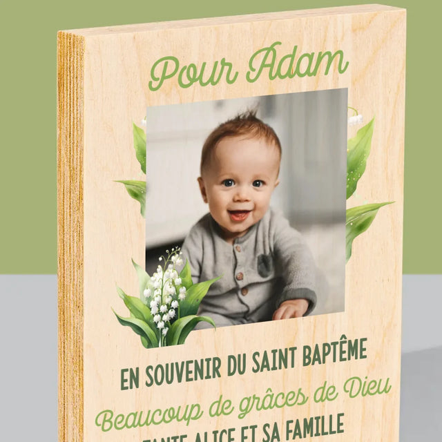 Photo Et Texte: Souvenir De Baptême Muguet - Impression Sur Bois