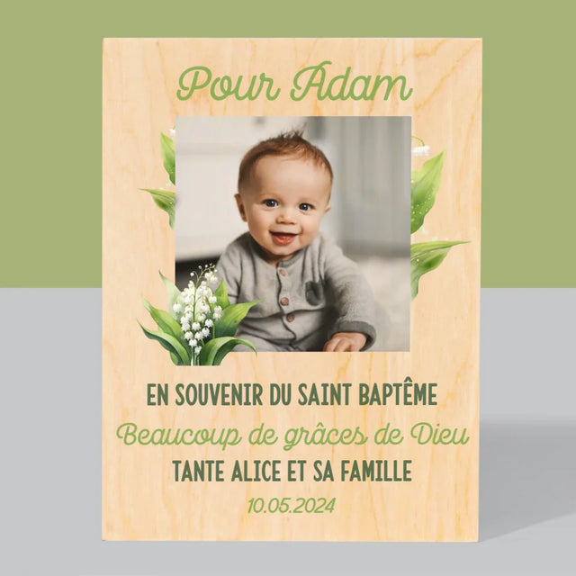 Photo Et Texte: Souvenir De Baptême Muguet - Impression Sur Bois