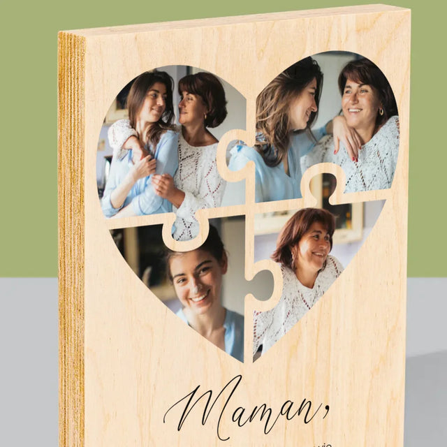 Collage Photo: Casse-Tête, Coeur, Pour Maman - Impression Sur Bois 