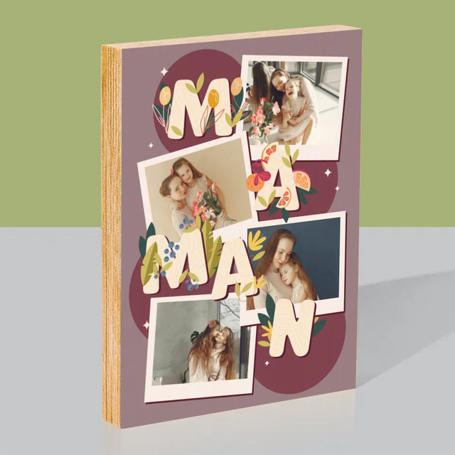 Collage Photo: Le Lettres Maman - Impression Sur Bois