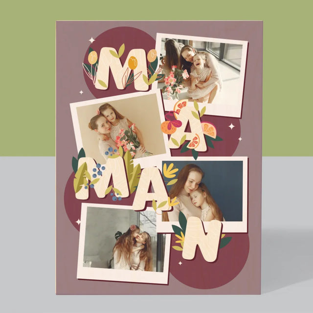 Collage Photo: Le Lettres Maman - Impression Sur Bois