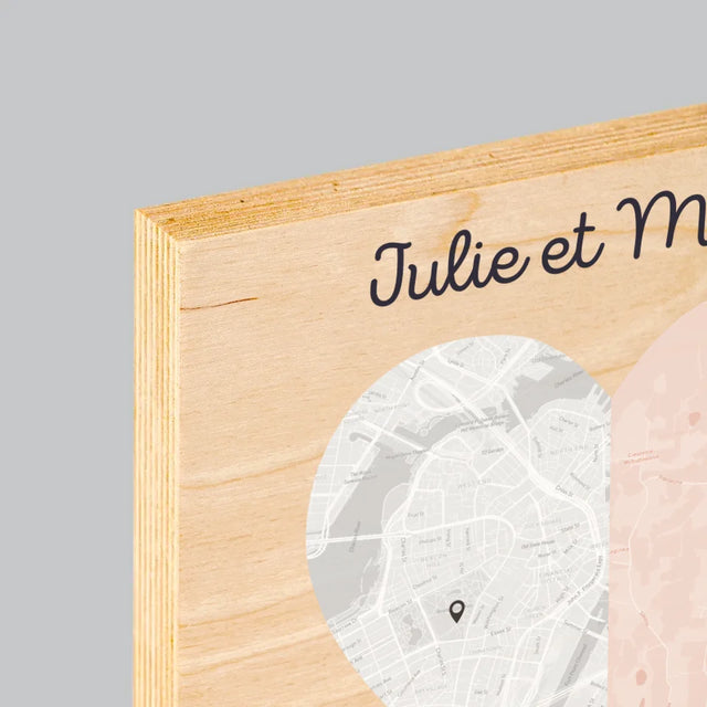 Plan De Ville: Deux Moitiés De Coeur
 - Impression Sur Bois 