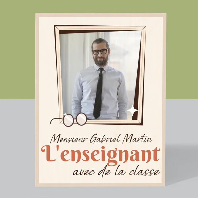Photo Et Texte: L'Enseignant Avec De La Classe - Impression Sur Bois