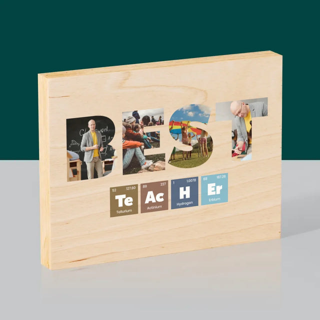 Collage Photo De Lettre: Best Teacher Les Éléments - Impression Sur Bois