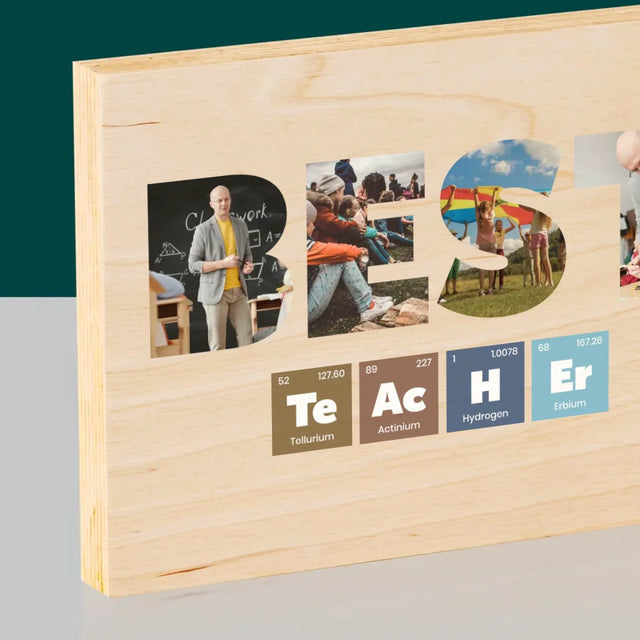 Collage Photo De Lettre: Best Teacher Les Éléments - Impression Sur Bois