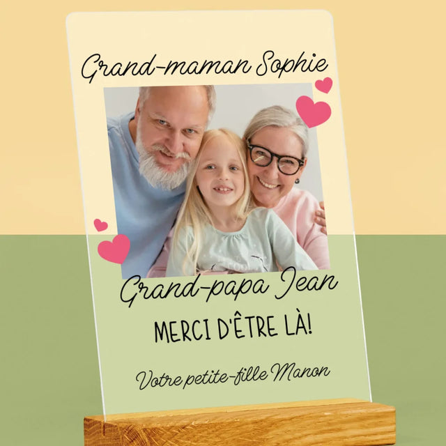 Photo Et Texte: Merci Aux Grands-Parents - Impression Sur Verre Acrylique