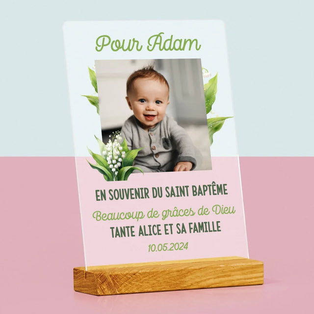 Photo Et Texte: Souvenir De Baptême Muguet - Impression Sur Verre Acrylique