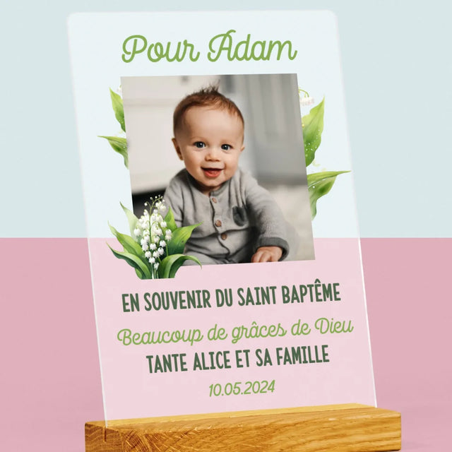 Photo Et Texte: Souvenir De Baptême Muguet - Impression Sur Verre Acrylique