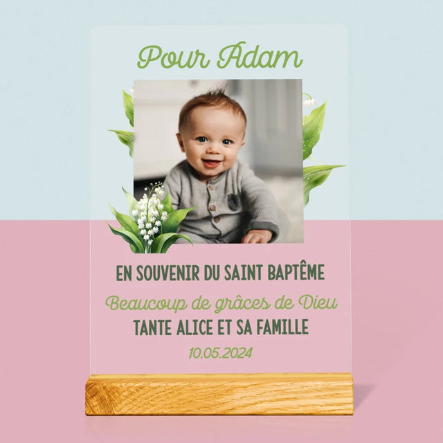 Photo Et Texte: Souvenir De Baptême Muguet - Impression Sur Verre Acrylique