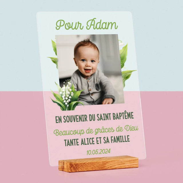 Photo Et Texte: Souvenir De Baptême Muguet - Impression Sur Verre Acrylique