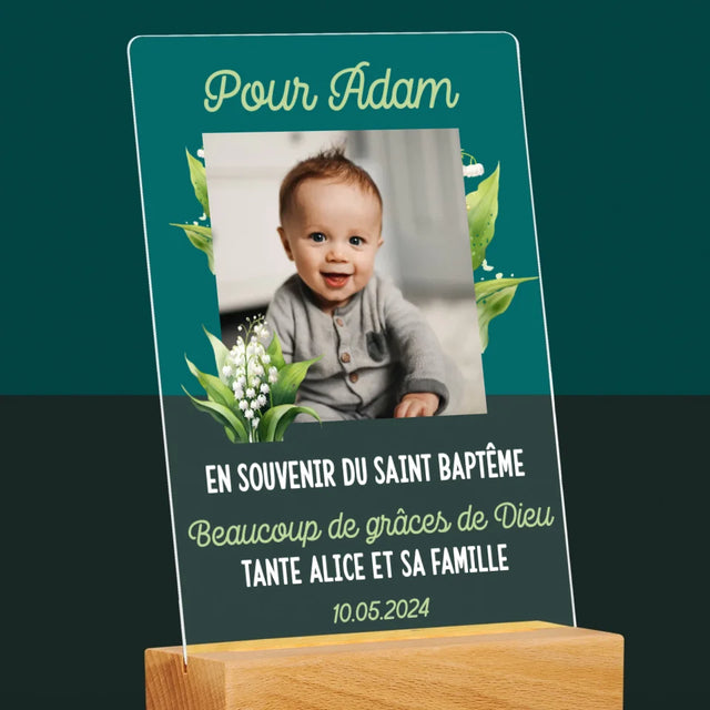 Photo Et Texte: Souvenir De Baptême Muguet - Impression Sur Verre Acrylique