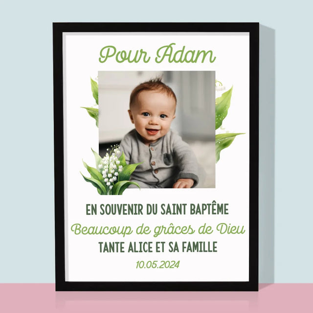 Photo Et Texte: Souvenir De Baptême Muguet - Impression Encadrée 30X40