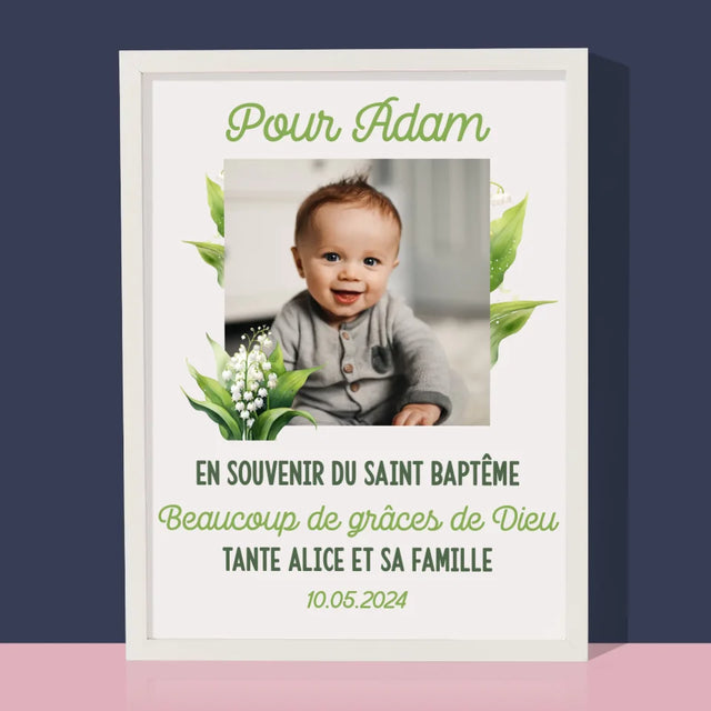 Photo Et Texte: Souvenir De Baptême Muguet - Impression Encadrée 30X40