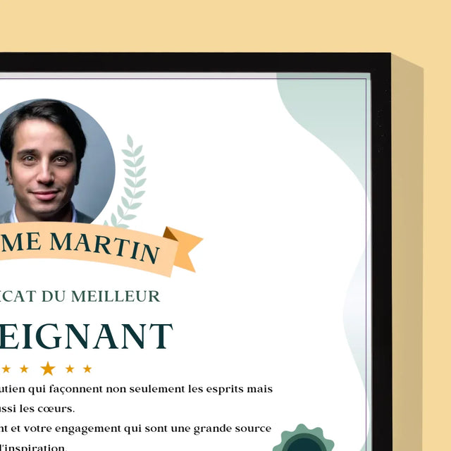 Photo Et Texte: Certificat Du Meilleur Enseignant - Impression Encadrée 30X40