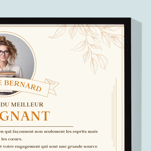 Photo Et Texte: Certificat Du Meilleur Enseignant - Impression Encadrée 30X40