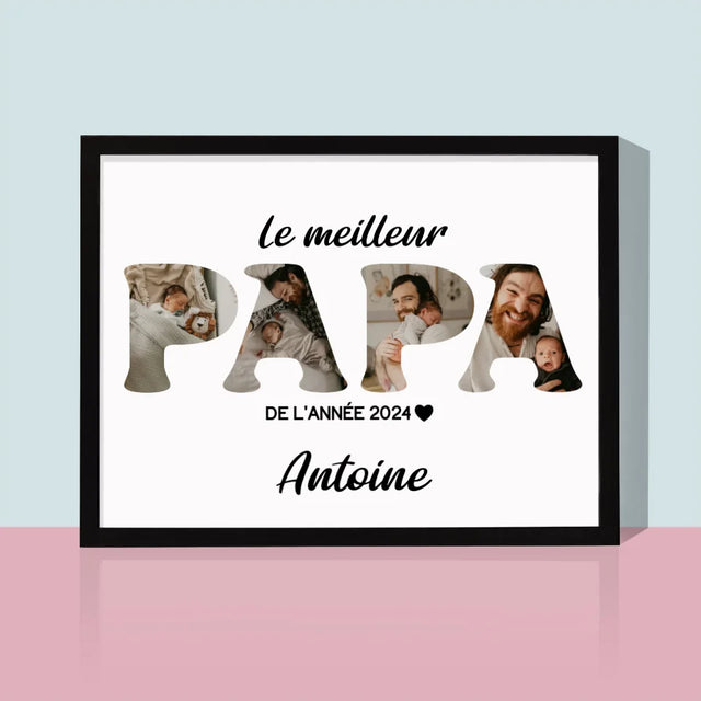 Collage Photo De Lettre: Le Meilleur Papa De L'Année - Impression Encadrée 30X40