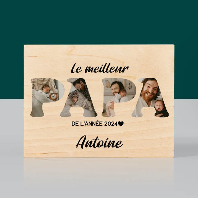 Collage Photo De Lettre: Le Meilleur Papa De L'Année - Impression Sur Bois