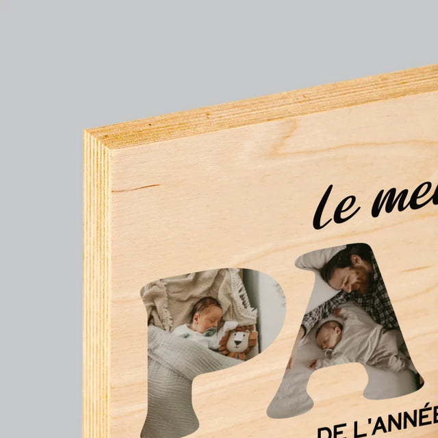 Collage Photo De Lettre: Le Meilleur Papa De L'Année - Impression Sur Bois