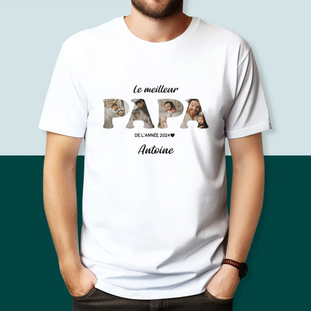 Collage Photo De Lettre: Le Meilleur Papa De L'Année - T-Shirt Pour Hommes