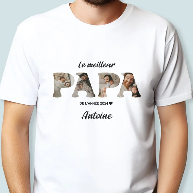 Collage Photo De Lettre: Le Meilleur Papa De L'Année - T-Shirt Pour Hommes