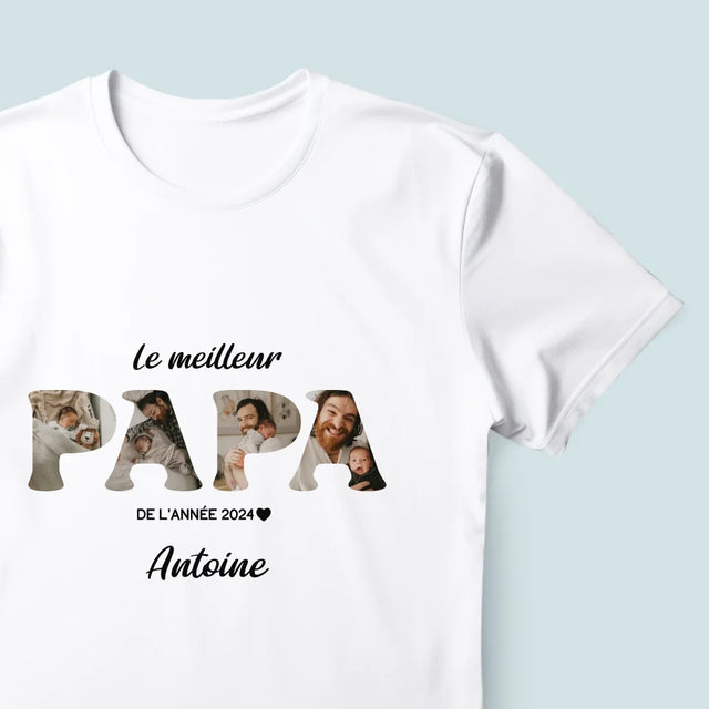 Collage Photo De Lettre: Le Meilleur Papa De L'Année - T-Shirt Pour Hommes