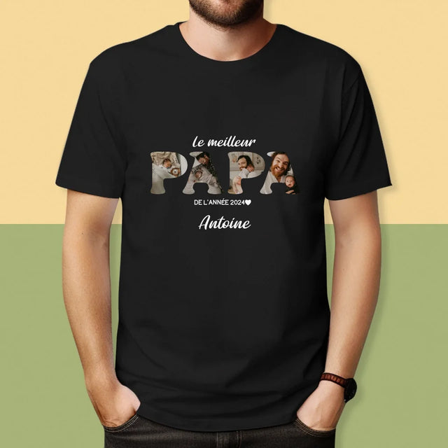 Collage Photo De Lettre: Le Meilleur Papa De L'Année - T-Shirt Pour Hommes