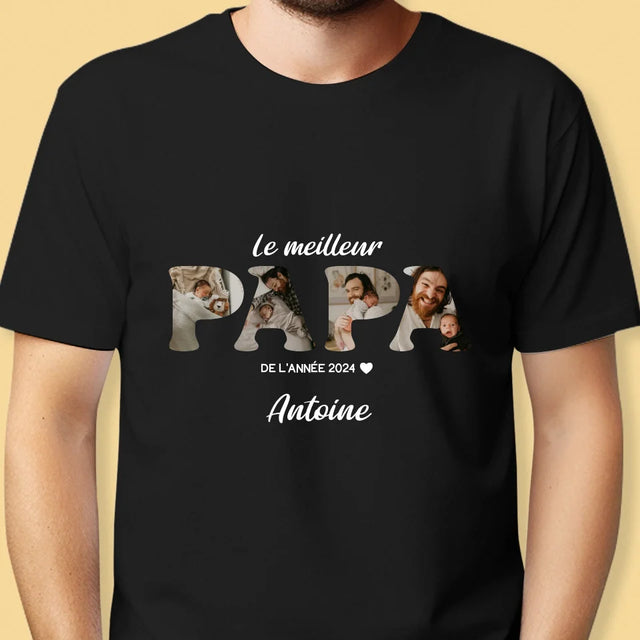 Collage Photo De Lettre: Le Meilleur Papa De L'Année - T-Shirt Pour Hommes