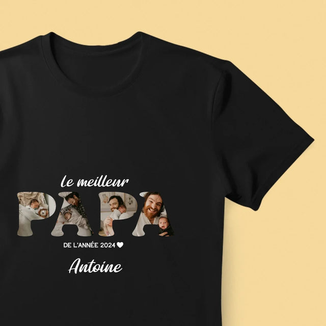 Collage Photo De Lettre: Le Meilleur Papa De L'Année - T-Shirt Pour Hommes