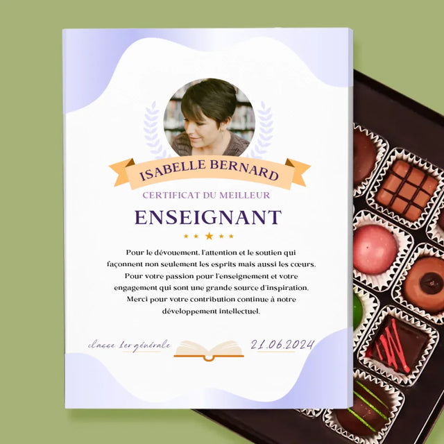 Photo Et Texte: Certificat De Meilleur Enseignant - Pralines