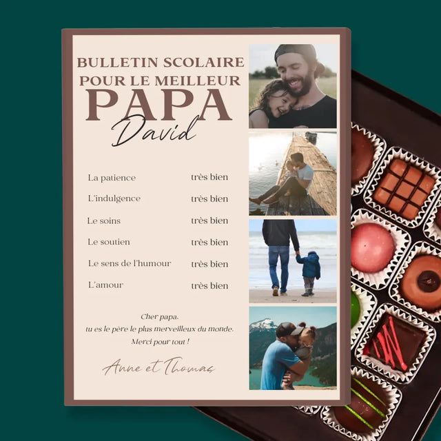 Collage Photo: Bulletin Scolaire Pour Le Meilleur Papa - Pralines