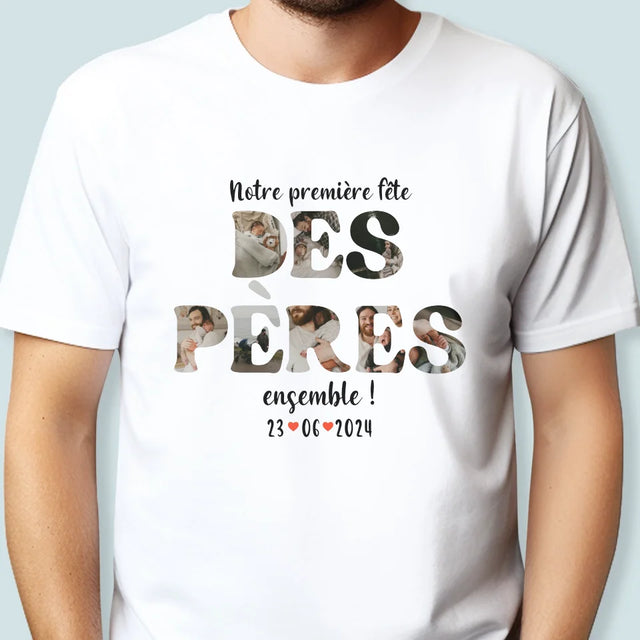 Collage Photo De Lettre: Notre Première Fête Des Pères - T-Shirt Pour Hommes