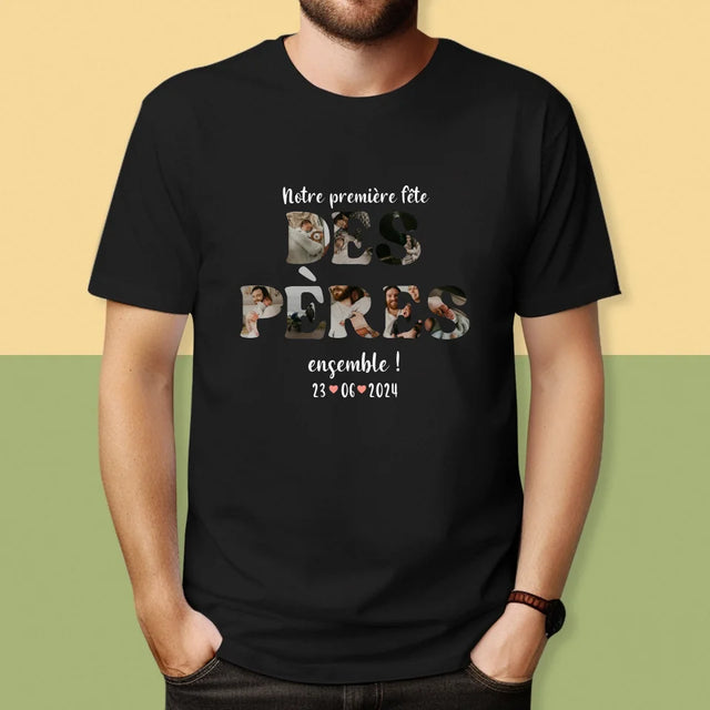 Collage Photo De Lettre: Notre Première Fête Des Pères - T-Shirt Pour Hommes