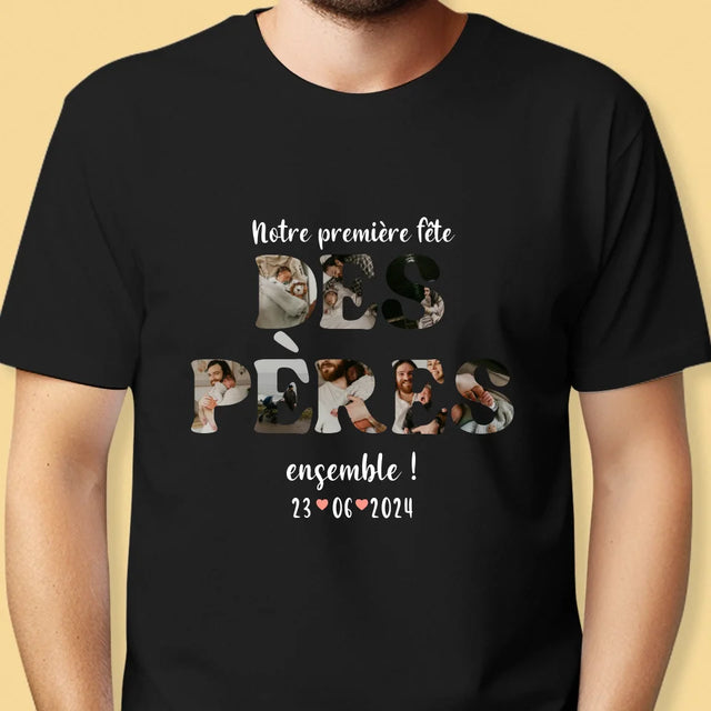 Collage Photo De Lettre: Notre Première Fête Des Pères - T-Shirt Pour Hommes