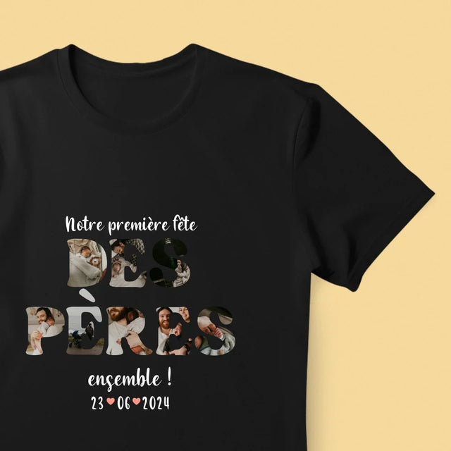 Collage Photo De Lettre: Notre Première Fête Des Pères - T-Shirt Pour Hommes