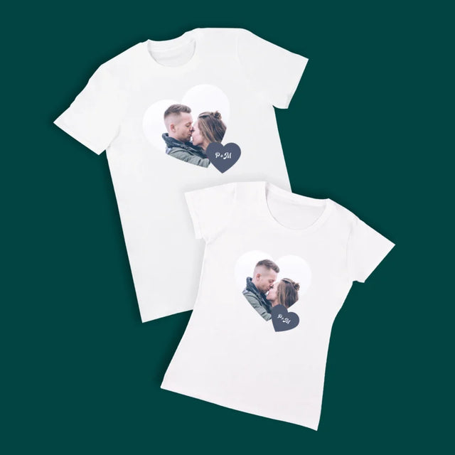 Collage Photo: Initiales Coeur - T-Shirts Pour Couples