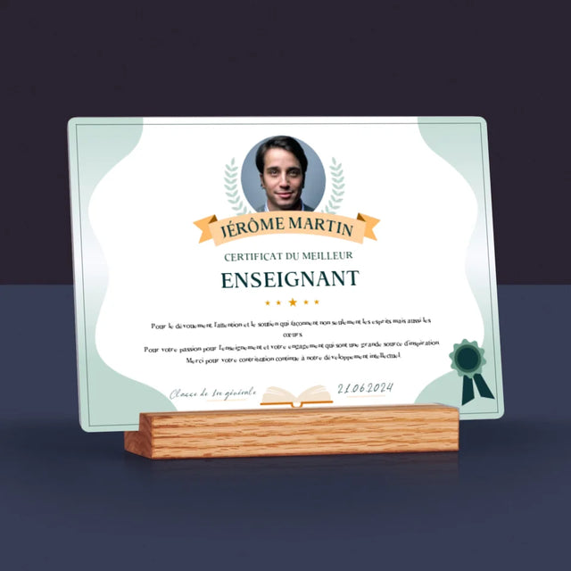 Photo Et Texte: Certificat Du Meilleur Enseignant - Impression Sur Verre Acrylique