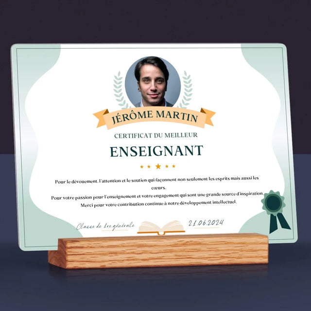 Photo Et Texte: Certificat Du Meilleur Enseignant - Impression Sur Verre Acrylique