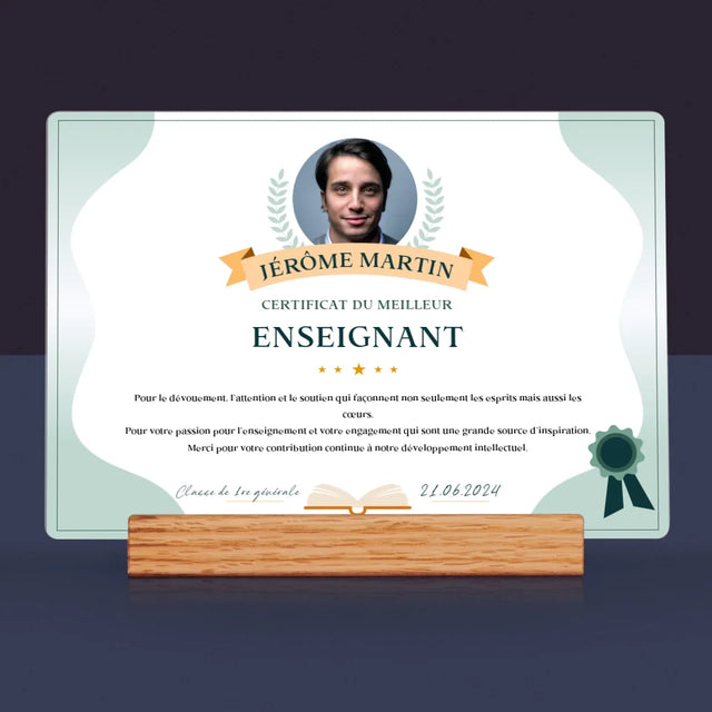 Photo Et Texte: Certificat Du Meilleur Enseignant - Impression Sur Verre Acrylique
