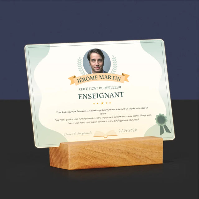 Photo Et Texte: Certificat Du Meilleur Enseignant - Impression Sur Verre Acrylique